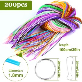 Geavo 200PCS Stretchy Bracelet String, 20 Colors 1.8mm Plastic Elastic String, Lanyard String Kit with Keychain and Hook, Gimp String DIY Craft for Beading, Necklaces, Keychain for Adult Kids