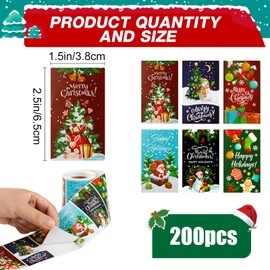 200 Pcs Christmas Labels,Christmas Stickers,3.8cm*6.5cm Christmas Label Stickers,Christmas Labels Designed with 6 Christmas Elements,Christmas Tags,Christmas Holiday Decoration