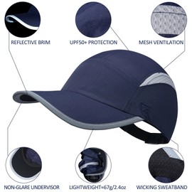 GADIEMKENSD Women Quick Dry Running Hat Reflective Baseball Cap Breathable Mesh UPF 50+ Summer Cap Lightweight Soft Ponytail Hats for Hiking Golf Tennis Outdoor Sports Navy XL