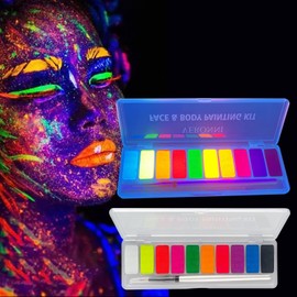 VERONNI Water Activated Eyeliner Palette, Matte and UV Glow Graphic Eyeliner,Highly Pigmented Face Body Paint Makeup,with Eye Liner Brush… (01)