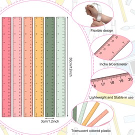 Panelee 108 Pcs 12 Inch Plastic Ruler Color Transparent Colorful Metric Clear Ruler with Inches and Centimeters for Kids School Home Classroom Office Back to School Gifts Supplies
