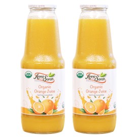 Anna and Sarah 33.8 Oz Organic Orange Juice - Glass Bottle (2 Pack) No Sugar, No Artificial Colors, No Preservatives, No Flavors Added,NOT from Concentrate