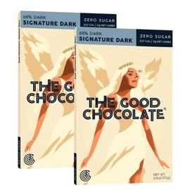 The Good Chocolate Zero Sugar 65% Signature Dark Chocolate Bars, Organic, Keto Friendly, Low Carb, Sugar Free Snacks and Treats, 2.5 Ounce Bars (2 Pack)
