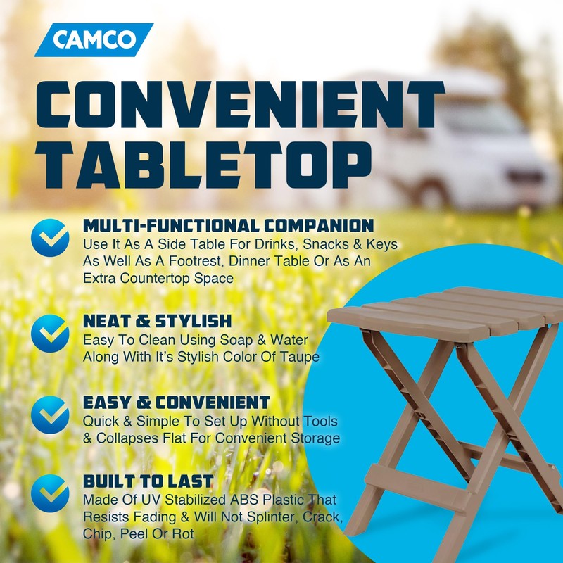 Camco 21045 Small Quick-Folding Adirondack Table, Plastic, Taupe