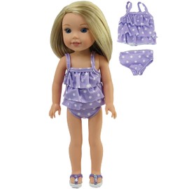 American Fashion World Lavender Polka Dot Bathing Suit for 14-Inch Dolls | Premium Quality & Trendy Design | Dolls Clothes | Outfit Fashions for Dolls for Popular Brands