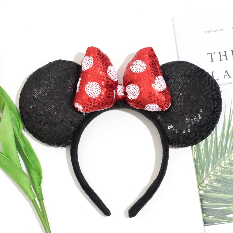 Jeffan Mouse Ears Headbands, Sequin Mouse Ears for Women, Shiny
