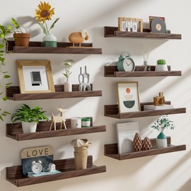 Heimlove 16 Inch Picture Ledge Shelf with Lip Set of 8,Walnut Floating Shelves for Wall,Wall Shelves in Varying Depths for Living Room Bedroom Bookshelf Photo Frames Nursery Book Shelves for Storage