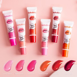 kukubird 6pcs Lip Tattoo Peel & Reveal Waterproof Lipgloss Lip Tint Womens Girl Makeup Beauty Set- Lip Tattoo
