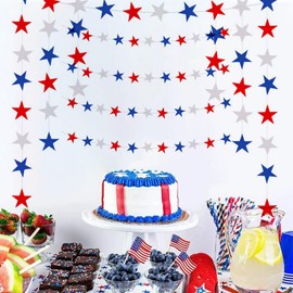 5 Pack Patriotic Red White and Blue Decorations 78Ft Star Garland Streamers Banner Independence Day 4th of July Memorial Day Holiday Party Supplies