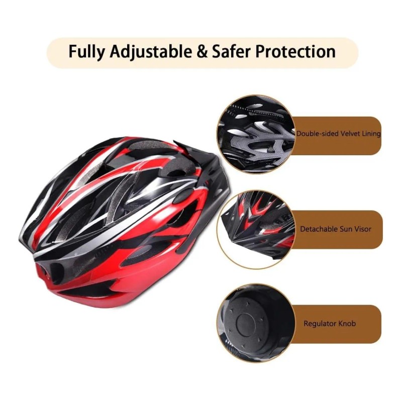Casco De Bicicleta Unisex+redes Para Moto,casco De Ciclismo Rojo G