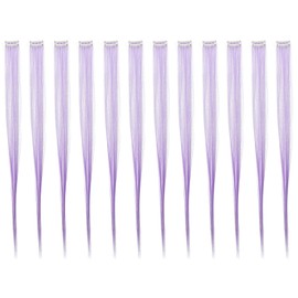 SWACC 12 Pcs Straight One Color Party Highlights Clip on in Hair Extensions Colored Hair Streak Synthetic Hairpieces (Lilac Purple)