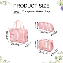 PATIKIL 3 Pcs Clear Makeup Cosmetic Bag, Transparent PVC Travel Toiletry Bag Waterproof Vinyl Organizer Makeup Pouch with Zipper and Handle Strap for Women Men Airport Airline, Pink