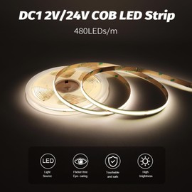 MALIIGAZA COB LED Strip Light, DC12V 6000K High Density Uniform Light 480LEDs/M Super Bright CRI>90 16.4ft Tape Dotless Cuttable Flexible for Cabinet Home Indoor DIY Lighting (No Power or Controller)