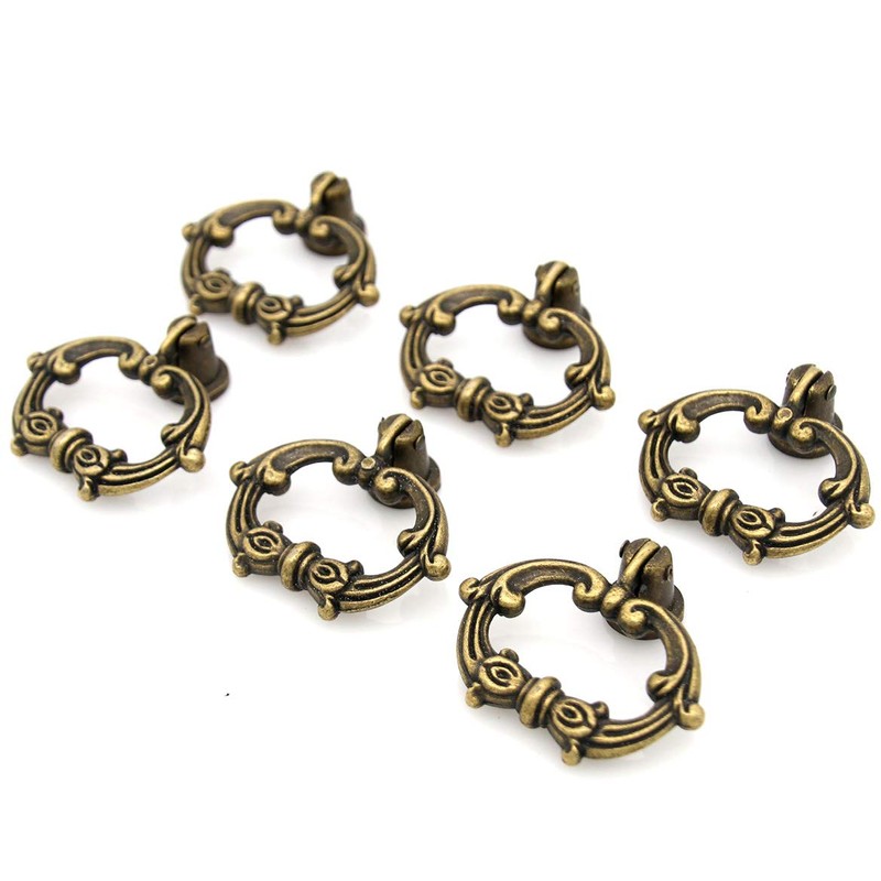 LXZ 6 Sets Distressed Antique Brass Finished Vintage Cabinet Pulls