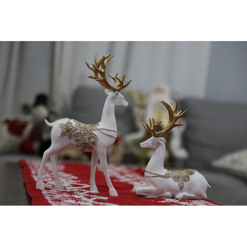 2 Pieces Elegant Christmas Reindeer Resin Statues for Home Decoration