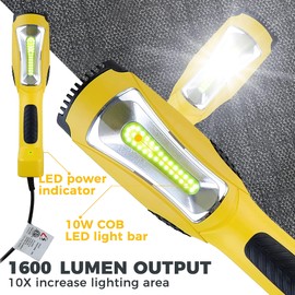 Aceland Portable Corded LED Work Light with Outlet in Handle, COB LED, 1600 Lumen 6ft 116AWG 3C SJTW Cord Handheld Outdoor Work Light, Magnetic on Back