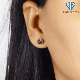 JEWELEXCESS 1/2 CTW Black Diamond Stud Earrings - 14k Gold Plated | Hypoallergenic Studs for Women - Round Cut Set with Push Backs