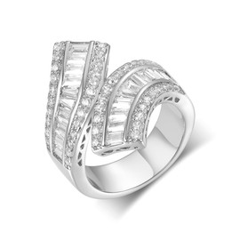 MDFUN 2 Rows Twisted Eternity Rings Emerald Cut Cubic Zirconia Baguette Ring for Women 18K White Gold Plated Engagement Promise Wedding Ring Size 6