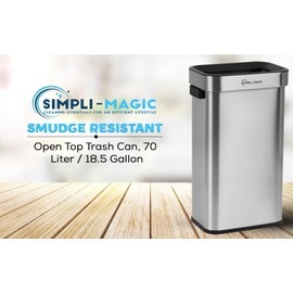 Simpli-Magic 70 Liter / 18.5 Gallon Open Top Trash Can with Stainless Steel, Sleek Finish, Rectangle