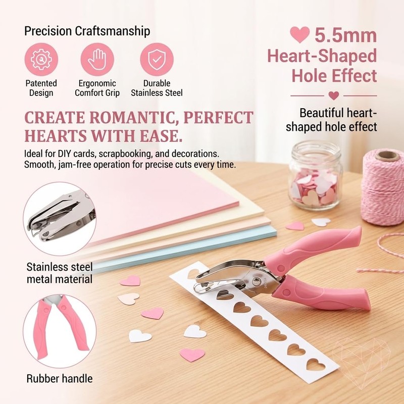 1/4 Inch Heart Shaped Hole Punch 2Pcs Hand Held Single