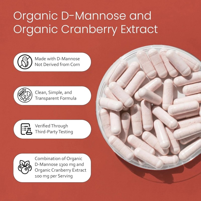 NaturaLife Labs Organic D-Mannose 1300 mg with Organic Cranberry Extract