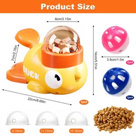 FeiFanChoice Dog Treat Dispenser Toy, Interactive Duck-Shaped Puzzle Feeder for Dogs with 2 Pcs Pet Bell Ball, 2-In-1 Slower Feeder Toy for Dogs & Cats