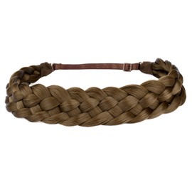 Diadema trenzada de pelo sintético de 5 hebras, clásica, gruesa, ancha, elástica, para mujer y niña (marrón medio oscuro)