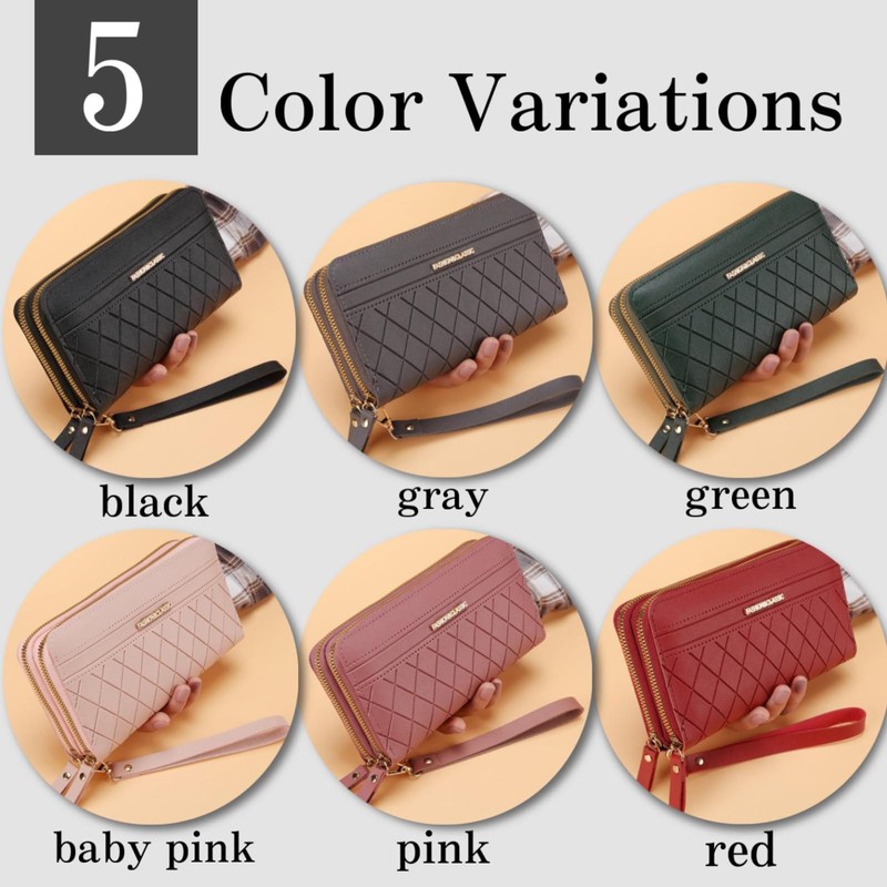 [Aglem] Women's Long Wallet with Double Round Zipper, Large Capacity