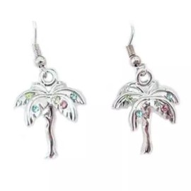 lauren spencer Palm Tree Drop Earrings Silvertone with Rhinestones (low sheen) - RSN1718BU-E