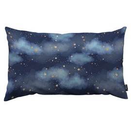 TKS MITLAN Watercolor Night Sky Decorative Pillow Covers Gold Foil Constellations, Stars and Clouds Rustic Linen Throw Pillow Covers 12x20 Inch for Sofa Couch Decoration