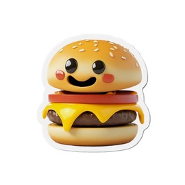 Cheese Burger Die-Cut Magnet, Fun Kitchen Home Decor, Cartoon Refrigerator, Car, Laptop Magnet, Laptop Decoration, Foodie Gift - Color: 6" × 6"