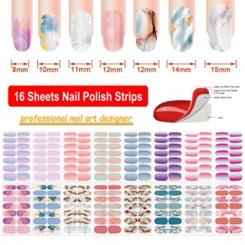 DANNEASY 16 Sheets Nail Polish Strips for Women Girl Marble&Glitter Mermaid Color Nail Polish Stickers Full Nail Wraps Gel Nail Strips Self Adhesive Manicure Sticker with Nail File, Cuticle Stick