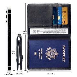 Airtag Passport Holder Airtag Black Genuine Leather Passport Wallet Passport Covers and Vaccine Card Holders with Airtag Holder Case for Unisex Adult, Black, Minimalist