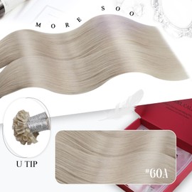 Moresoo Bonding Extensions Real Hair Blonde 1 g U-Tip Extensions Real Hair Remy Keratin Hot Fusion Hair Extensions Real Hair Bondings White Blonde #60A 50 g 60 cm
