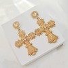 Stunning Statement Oversize Gold Metallic Flower Cross Earrings, Brass, crystal
