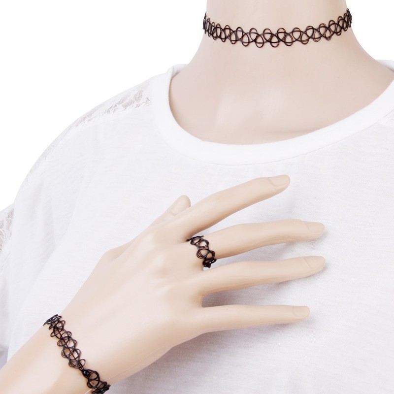 1/12 Sets Jewellery Sets Tattoo Choker Elastic Necklace Ring Bracelet