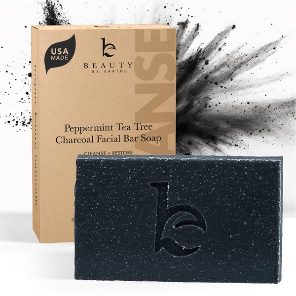 Charcoal Face Wash Bar Soap - Peppermint Tea Tree Antibacterial Soap Bar Facial Cleanser for Oily Skin, Black Soap Face Cleanser, Acne Cleanser, Natural Soap, Acne Face Wash, Women & Mens Face