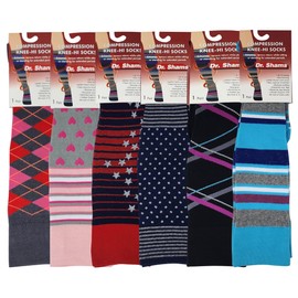 Dr. Shams 6 Pairs Pack Women Travelers, Anti-Fatigue, Graduated Compression Knee High Socks 9-11 (Assorted #426, 9-11)