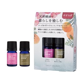 Daily Delight Essential Oil Set, 0.1 fl oz (3 ml) x 2 Bottles, Rose & Geranium, Cypress & Orange, 1 Set
