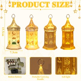 Ramadan Lantern Lights, 4Pcs Mini Ramadan Lanterns, 2025 New Ramadan Decorations for Home, Ramadan Gifts for Kids, Hanging Candle Lanterns for Ramadan Eid Table Decor