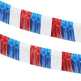 2 Pack 10 Feet Parade Float Decorations for Trailer Car, Foil Fringe Tinsel Streamers Banner Garland for 4th of July Wedding Graduation Homecoming Party Decoration (Royal Blue Red White)