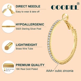 Gold Rhinestone Hoop Earrings Large Gold Hoop Earrings Cubic Zirconia Hoop Earrings Thin Rhinestones Round Hoop Earrings Women Big Gold Hoop Earrings Sparkly Hoop Earrings with Crystals for Womens