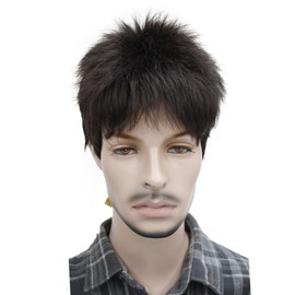 Lydell Men's Wig Natural Black/Brown Short Straight Hair Synthetic Full Wigs Chestnut Brown