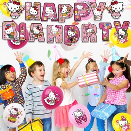 46 Pcs Kt Birthday Decorations, Cartoon Theme Party Supplies for Kids Boys Girls, Include Happy Birthday Banner, 25Cake Topper, 20Balloons