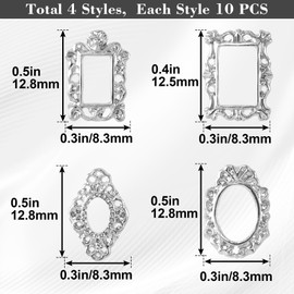 Pndeyo 40pcs 3D Metal Nail Charms, Frame Gothic Nail Art Charms, Silver Nail Jewels Art Decoration for Women Girls Acrylic Nail DIY Craft Design Manicure Accessories