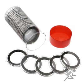 (1) Airtite Coin Holder Storage Container & (20) Black Ring 37mm Air-tite Coin Holder Capsules for 1oz Silver Philharmonics and $7 Silver Strikes Token by OnFireGuy