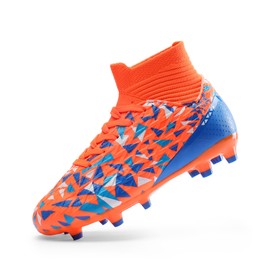 DREAM PAIRS Boys Football Cleats Youth High Top Firm Ground Soccer Shoes for Little/Big Kids,Size 5 Big Kid,Orange/Blue,SDSO2402K