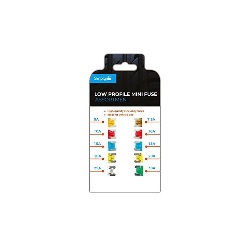 Simply 10 pcs Low Profile Mini Fuse Assortement - 5A,