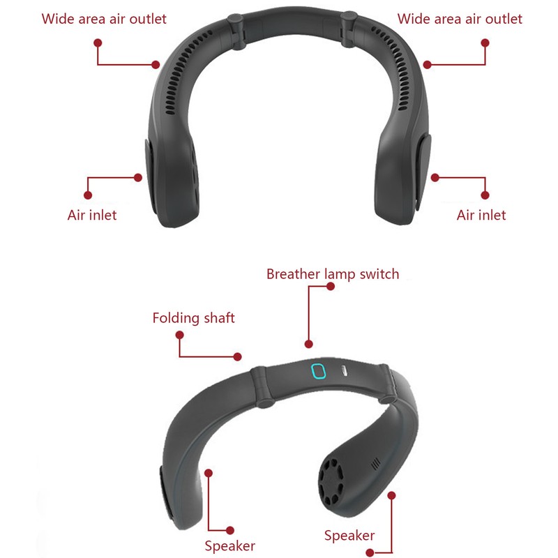 Portable Neck Fan with Music Speakers Wearable Rechargeable Fan with