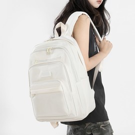 College Cute Backpack for School Kids Teen Girls Aesthetic Travel Waterproof Backpack Lightweight Middle High School Bag Students Bookbag Large Capacity Casual Daypack Backpack for Women Men (White)